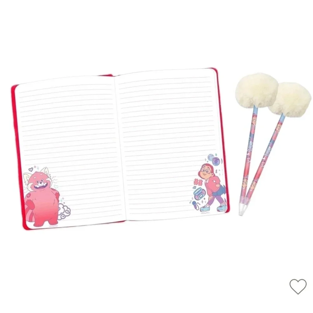 Disney Pixar Turning Red Panda Plush Journal with 2 Pom Pom Pens